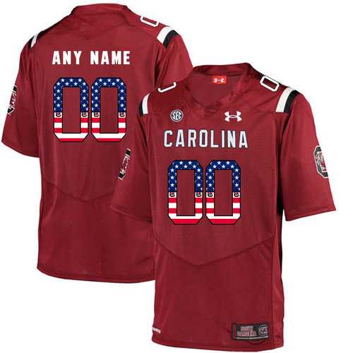 Men%27s South Carolina Gamecocks Red Customized USA Flag College Football Jersey